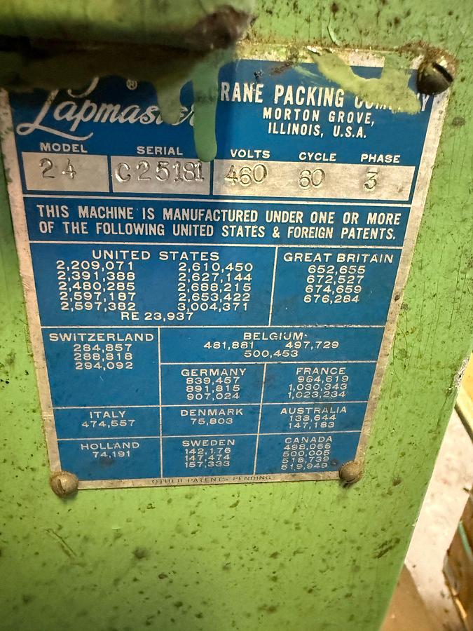 Used LAPMASTER MODEL 24 CRANE LAPPER MACHINE