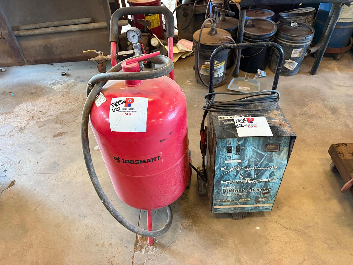 Used (1) JOBSMART ABRASIVE BLASTER & (1) SCHUMACHER 175A BATTERY CHARGER