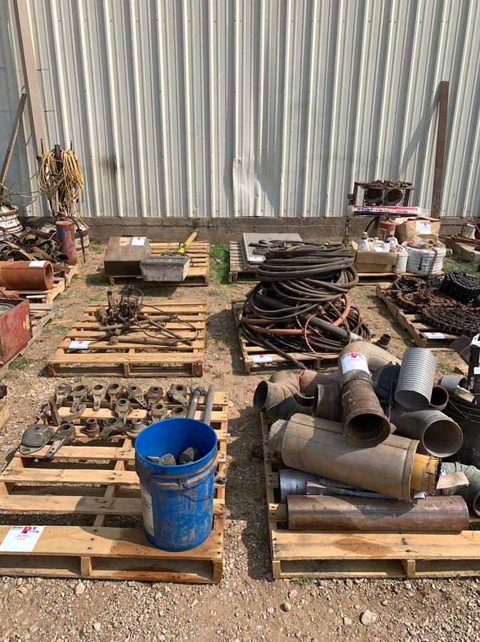 Used (7) Pallets of Cam Parts, Exhaust, Come Along, Rig Lights, And Hydraulic Hoses