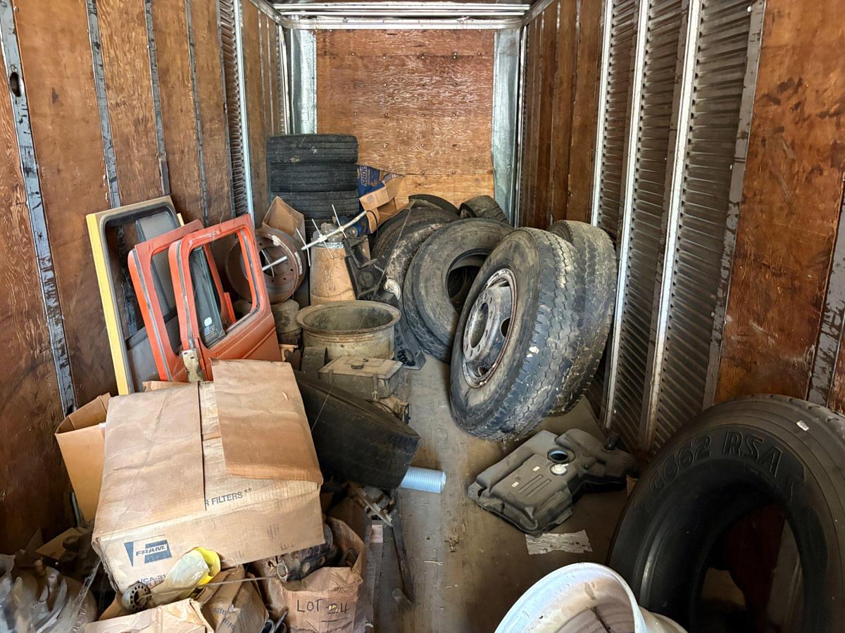 Used Pallet of rex-22 triple, double, & single roller chain w/ assorted truck parts, wheels & tires