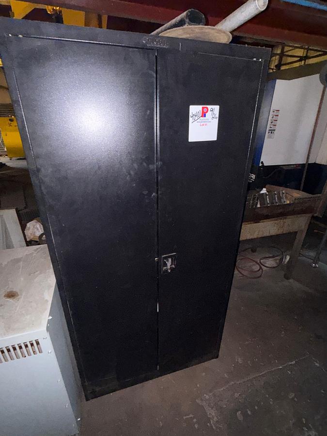 Used 3’W x 1.6’D x 6’H 2-DOOR METAL MACHINE TOOL CABINET W/ CONTENTS