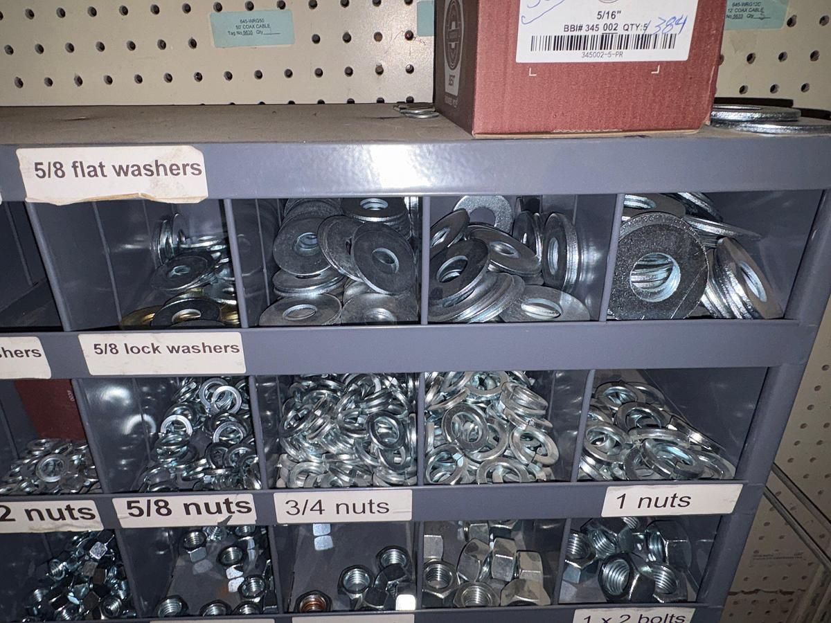 Used Bolt bin w/ (1000+) unused nuts, bolts, & washers