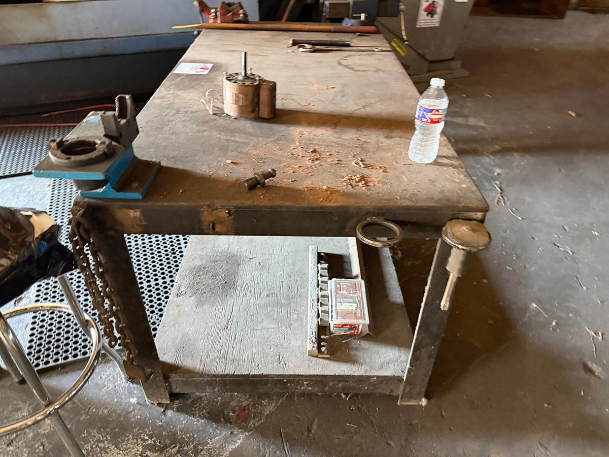 Used 6”x3’x32” METAL WORKING TABLE W/ BENCH & CHAIN VICE
