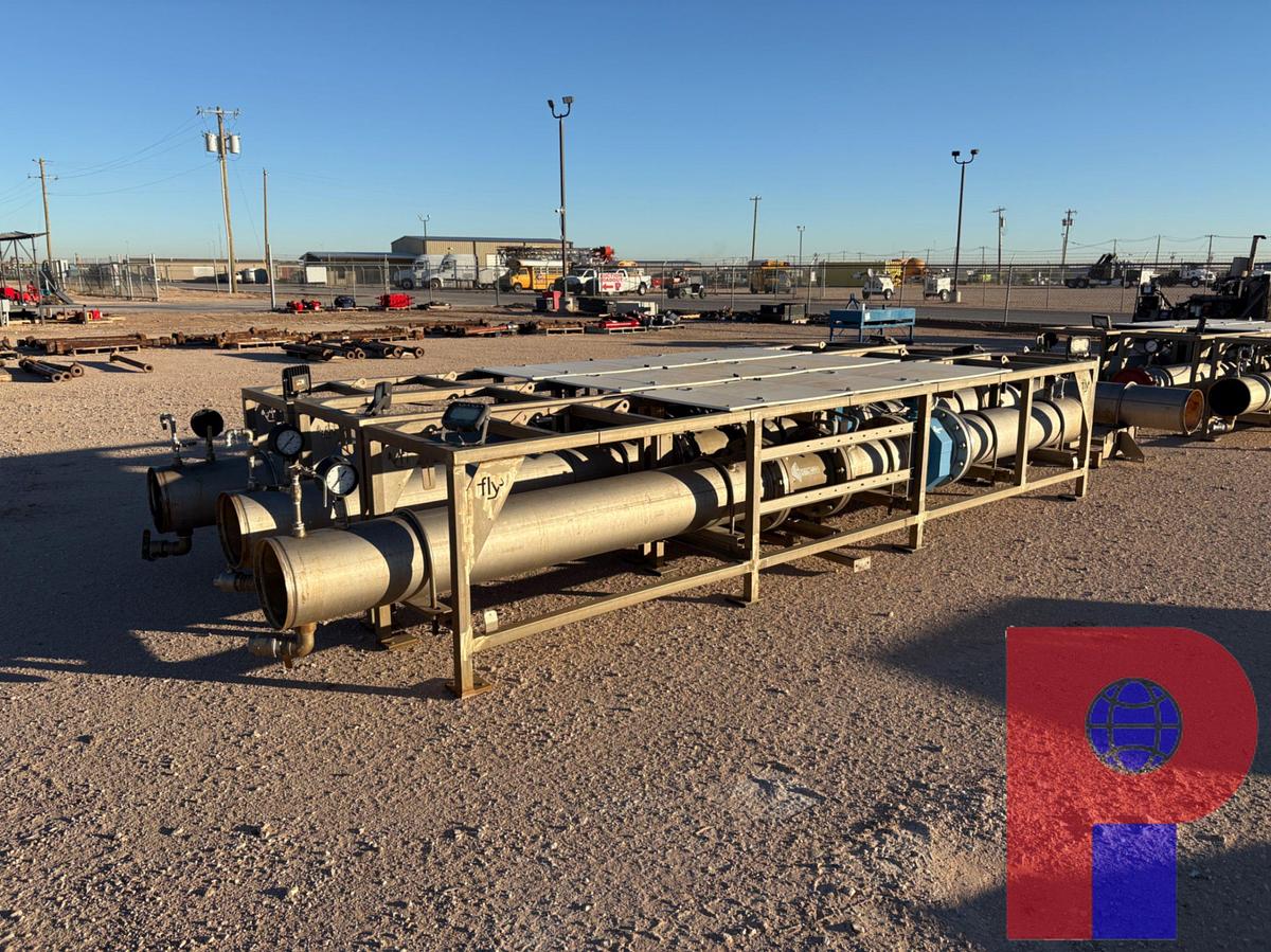 Used STAINLESS STEEL WATER TRANSFER MANIFOLD WITH (3) FLOW METERS 12” X 18.5’