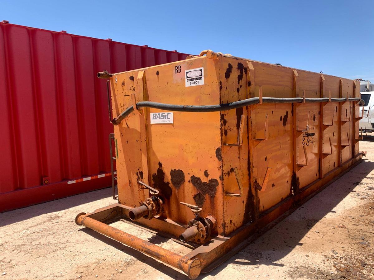 Used 21’ L x 9’ W x 8’ T 115 Bbl Open Top Skidded Tank