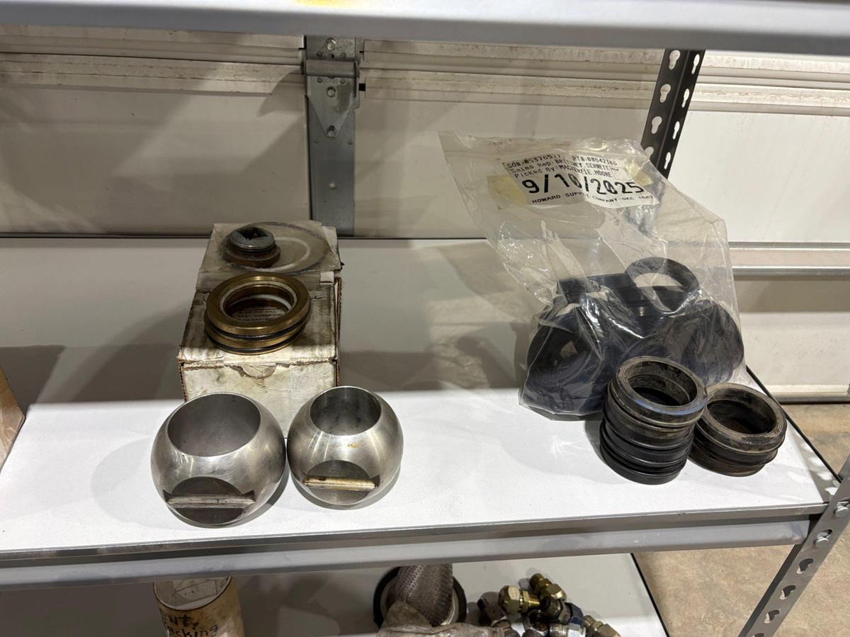 Used Shelving unit w/ (UNUSED) XK-90 & Logan swivel parts, stabbing guides, Kelly valve kits, guages, etc