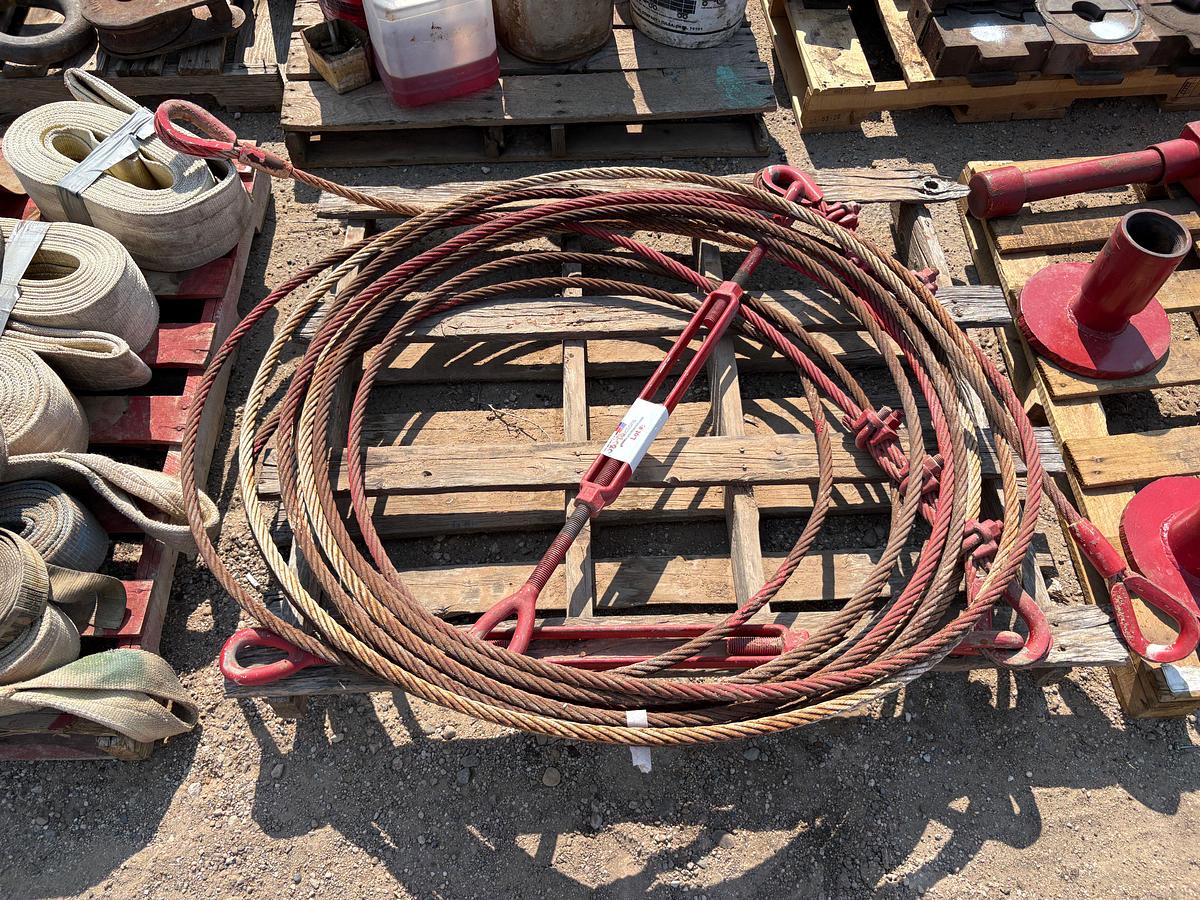 Used (3 pallets) w/ 3/4” wire rope, heavy duty chains, nylon lift straps, & sling restraints