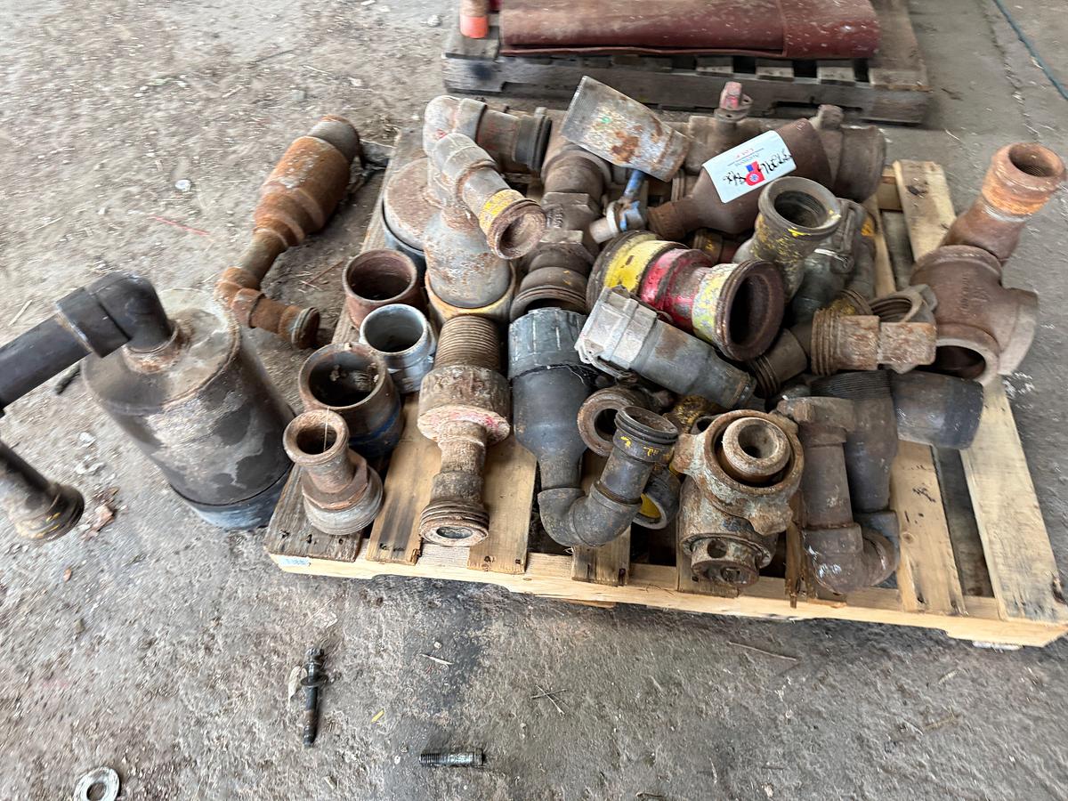 Used 3) PALLETS OF VARIOUS PIPE FITTINGS, SWEDGES, Valves, HAMMER UNIONS, & RELATED