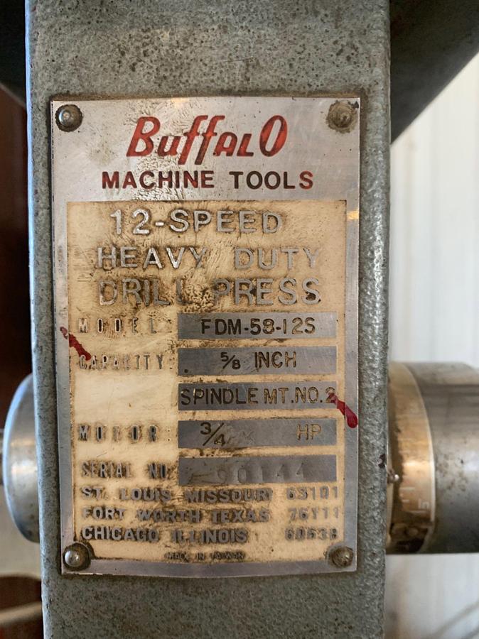 Used Buffalo 12-Speed Heavy Duty Drill Press w/ Jacob’s Ball Bearing Super Chuck