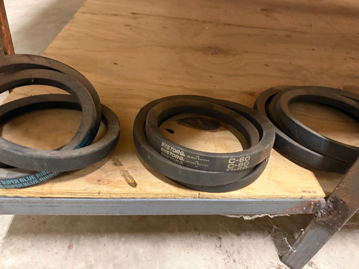 Used SECTION OF (100+) MOSTLY GOODYEAR C,D,& B-SECTION V-BELTS & (4) POWERBAND V-BELTS, SIZE RANGE C60 THRU C206 & D-210