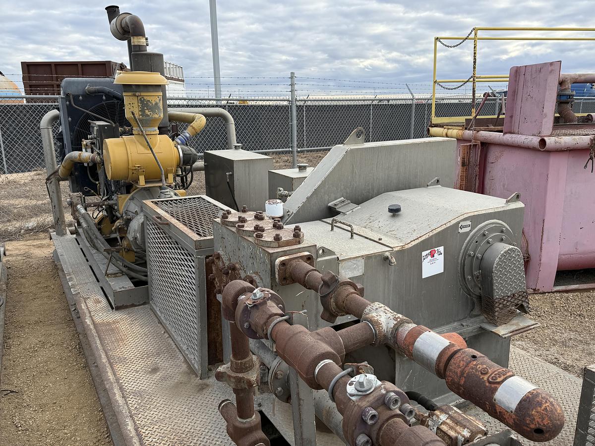 Used TULSA TT250 3K WP TRIPLEX WELL SERVICE PUMP SKIDDED P/B CATERPILLAR C9