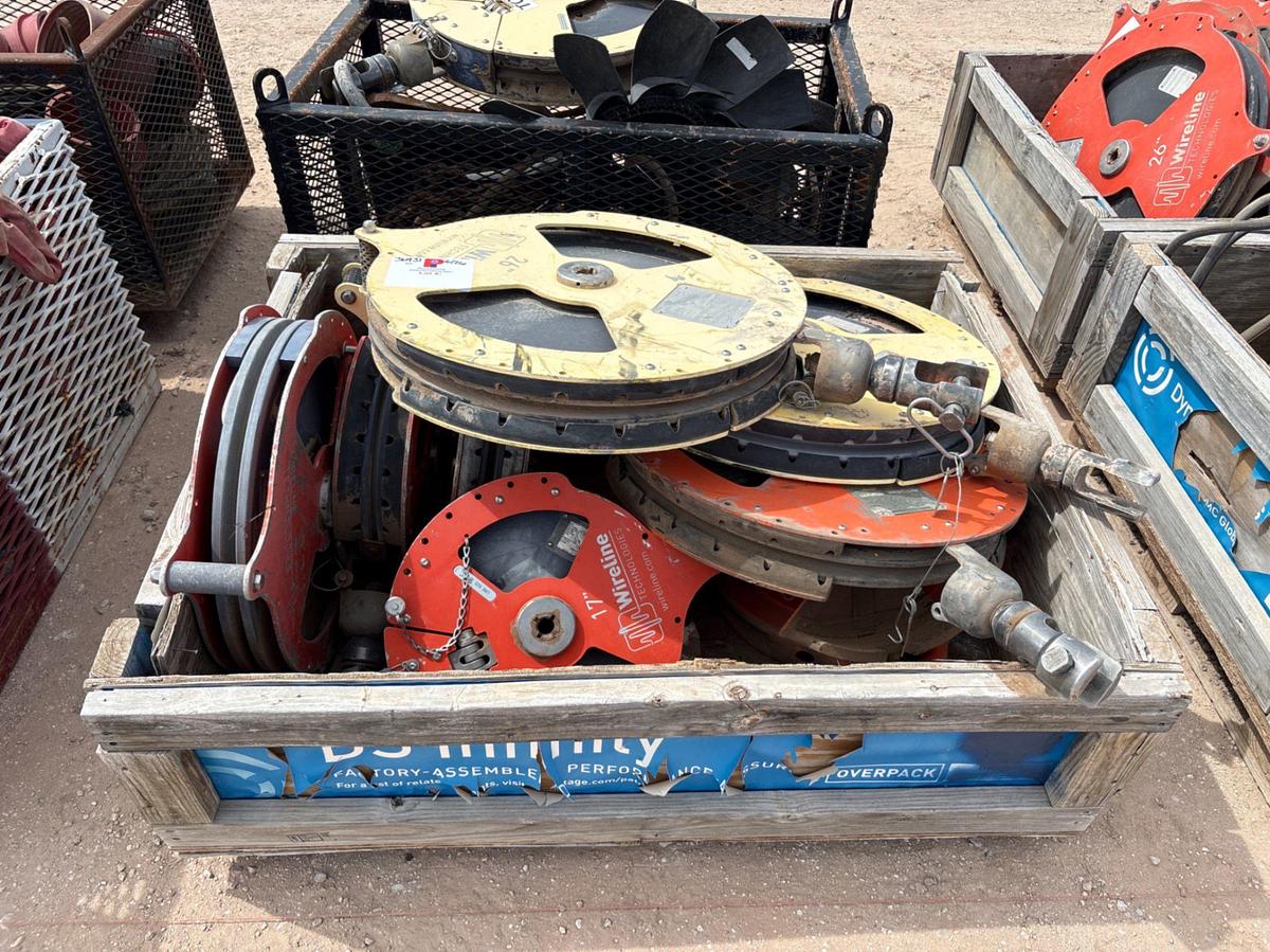 Used Crate of (8) assorted wireline sheaves, 17” to 26” sheaves
