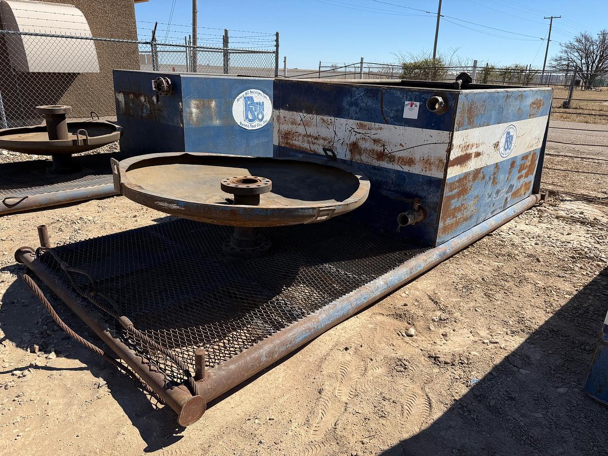 Used 30 BBL 8’ X 6’ X 4’ TANK MTD ON 17’ X 7’ SKID W/ CATCH PAN & SPOOL