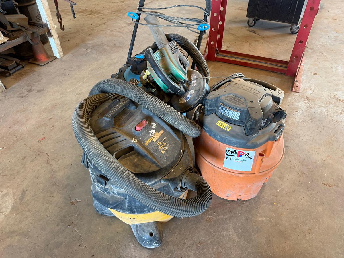 Used (3) SHOP-VAC TYPE VACUUMS & WEED EATER 25cc GAS BLOWER