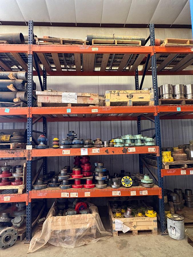 Used Contents of (5 shelves) w/ (175+) 1-13/16” to 3” 5k & 10k weco flanges, casing hangers, & 7” casing pup jts