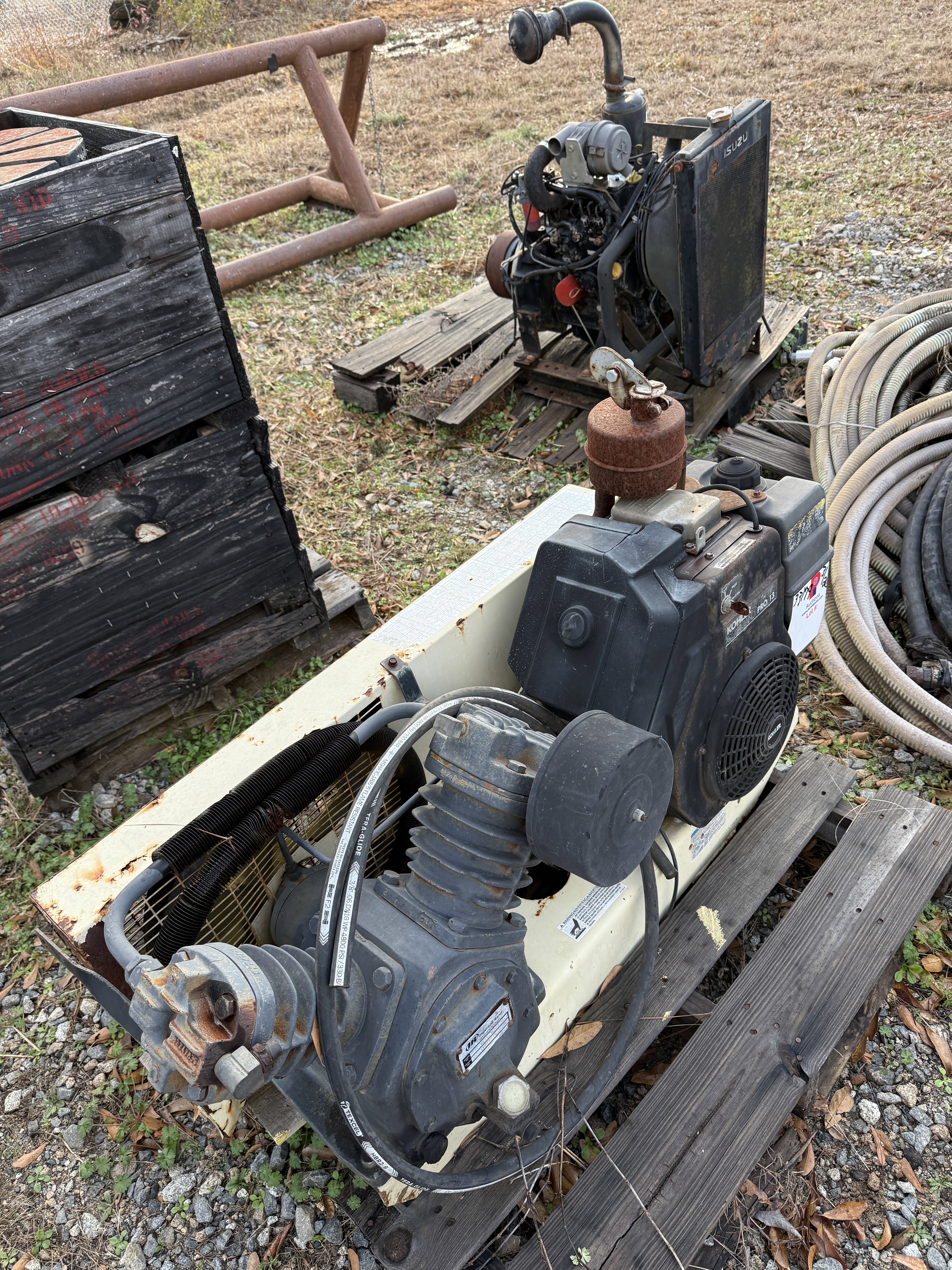 Used ISUZU 3CA1-GZG01 3 CYL DIESEL ENGINE, & KOHLER COMMAND PRO 13 GAS ENG W/  IR AIR COMPRESSOR