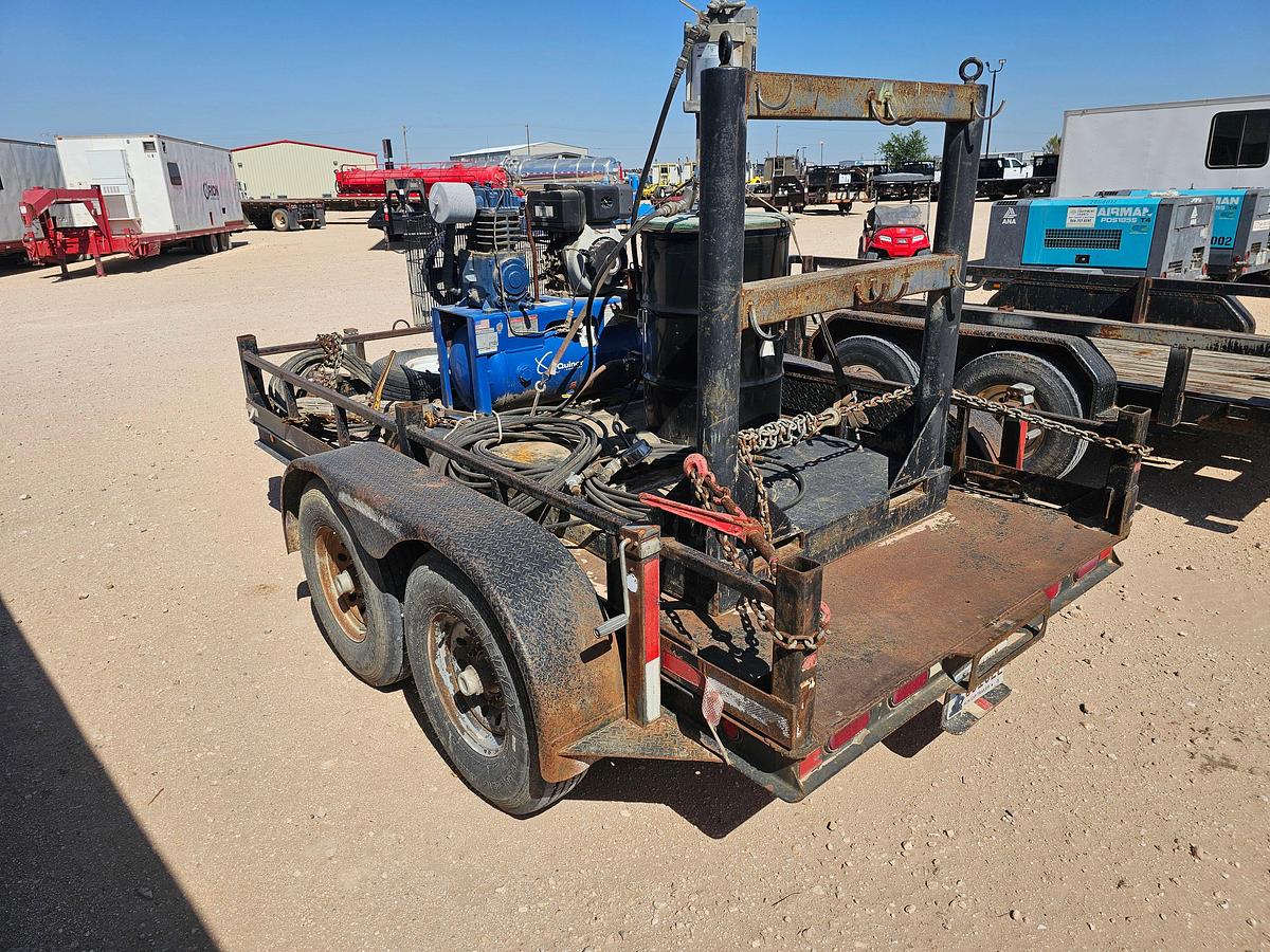 Used Portable pneumatic grease pump mtd on 12’ x 6’ shopbuilt t/a bumper pull trailer