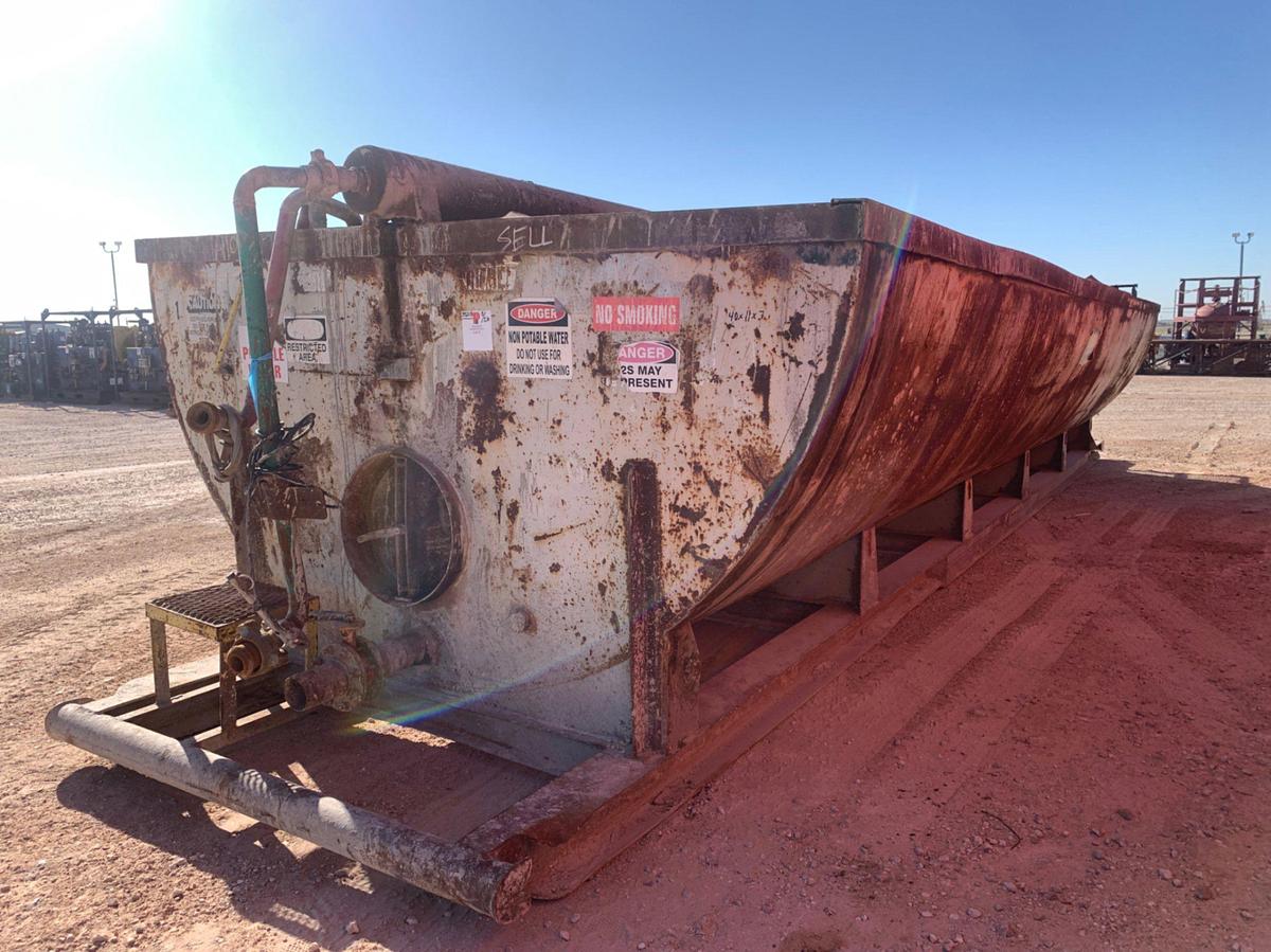 Used 40’ x 11’ x 7’ 558 Barrel Round Bottom Open Top Skidded Pit w/ Gas Buster