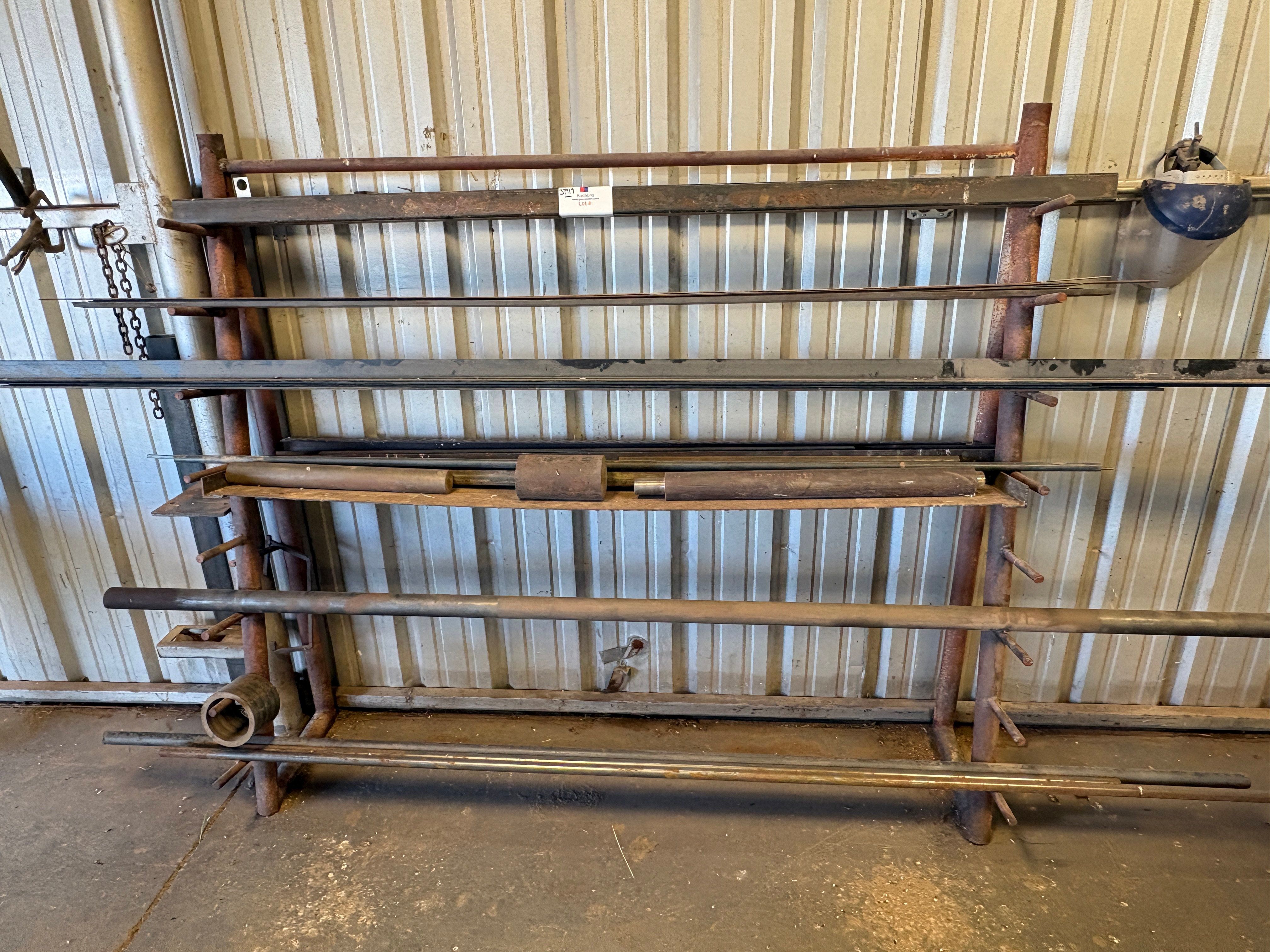 Used 80” x 2’ x 6’ triangle scrap metal rack w/ contents