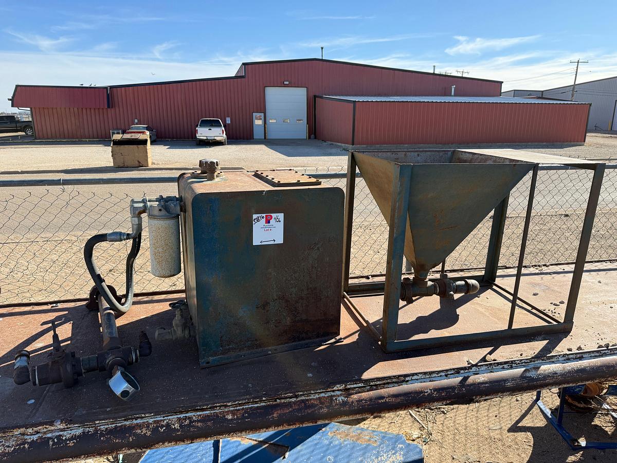 Used 24” X 24” X 27” HYDRAULIC TANK, 24” X 24” X 24” HOPPER, 3K FLOW IRON TEST GAUGE ASSY.