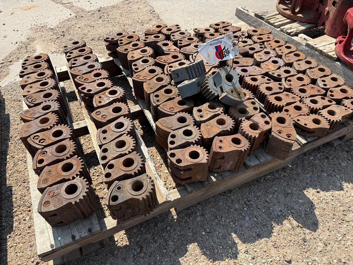 Used PALLET W/ (80+) VARIOUS TONG HEADS w/ DIES / INSERTS