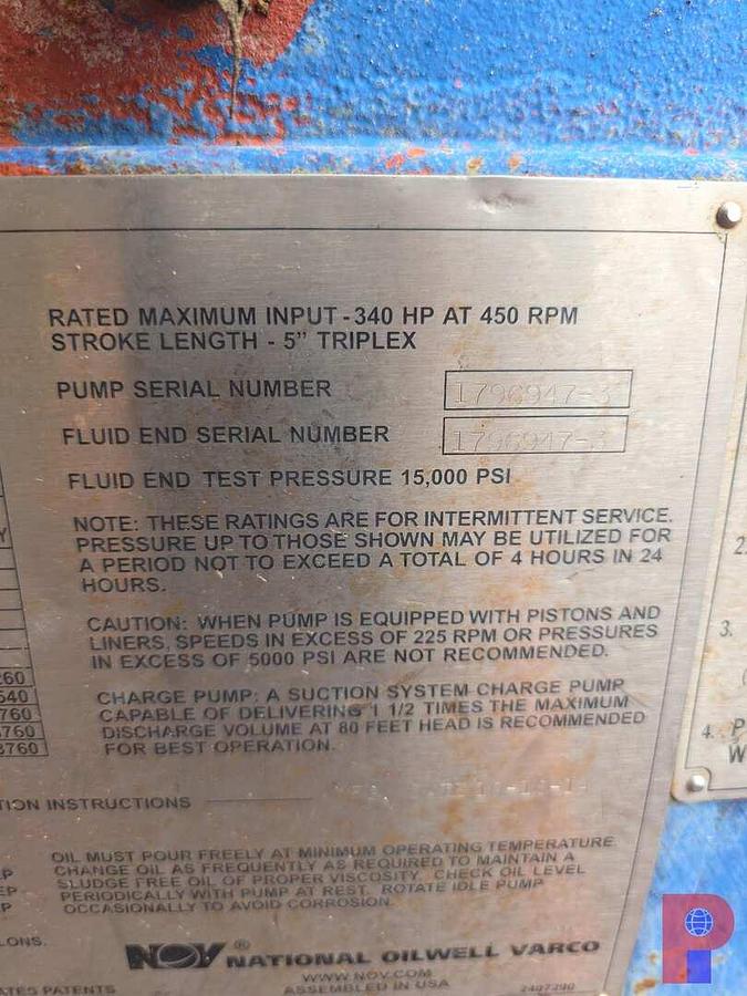 Used JWS 340 TRIPLEX PUMP P/B DETROIT DIESEL SERIES 60 ENGINE,