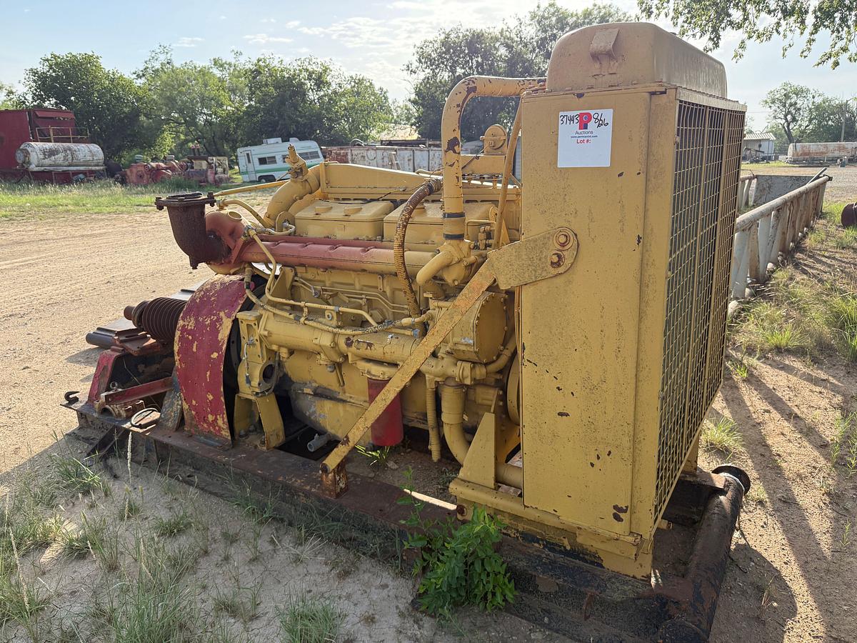 Used CATERPILLAR D3406 DIESEL ENGINE W/ 18” AIRFLEX CLUTCH, JACK SHAFT 10-GROOVE SHEAVE, & RADIATOR, SKIDDED