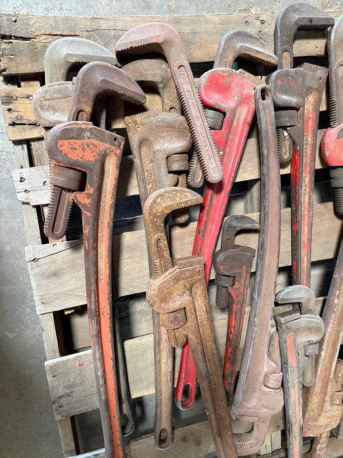 Used PALLET W/ (15) 18” THRU 48” RIGID PIPE WRENCHES