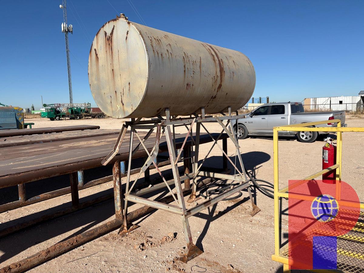 Used 8’ X 3.5’ GRAVITY FED FUEL TANK W/ (2) 18”H WORK PLATFORMS & 150GAL POLY TANK
