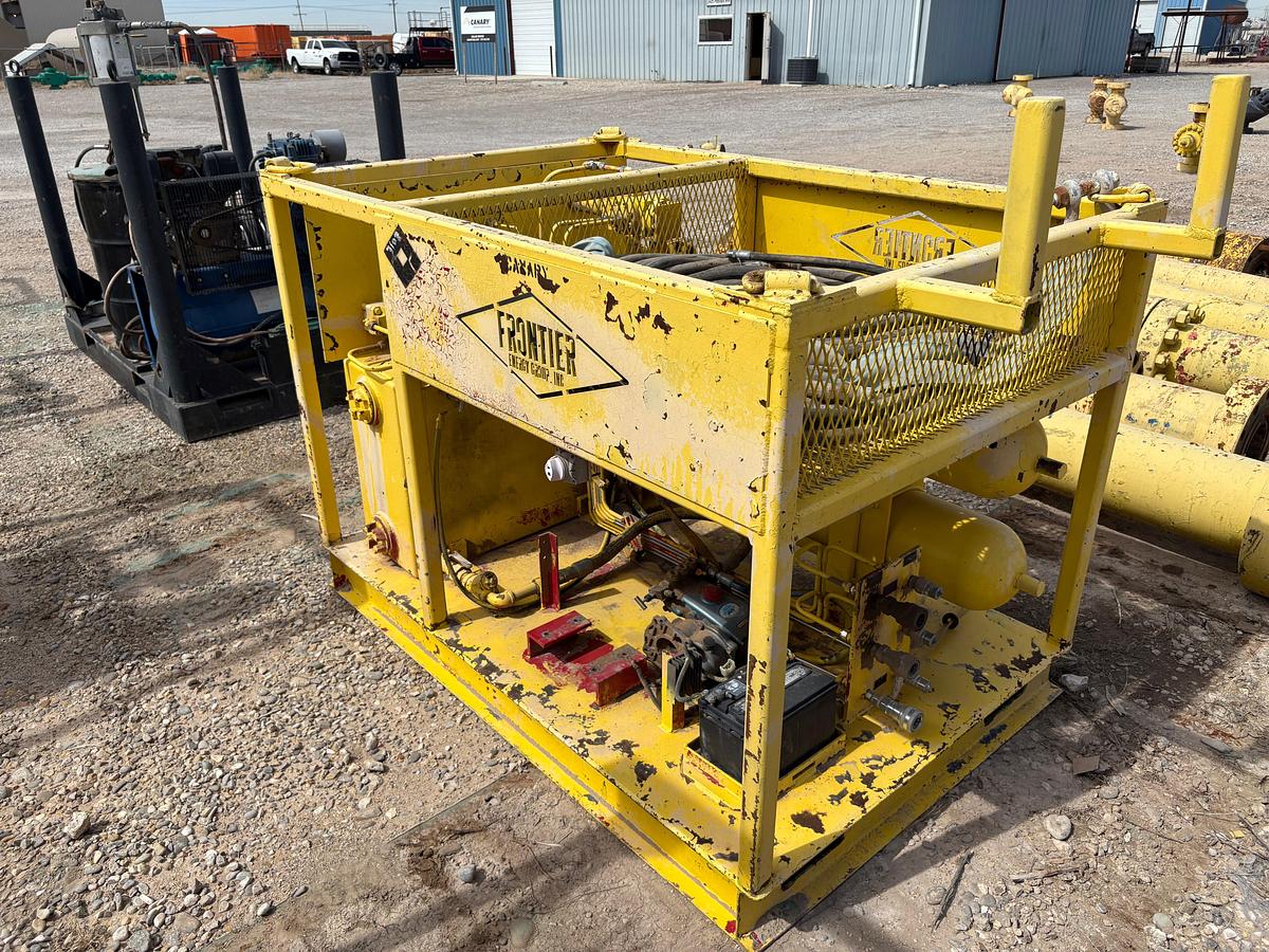 Used Frontier 3-station closing unit, skidded