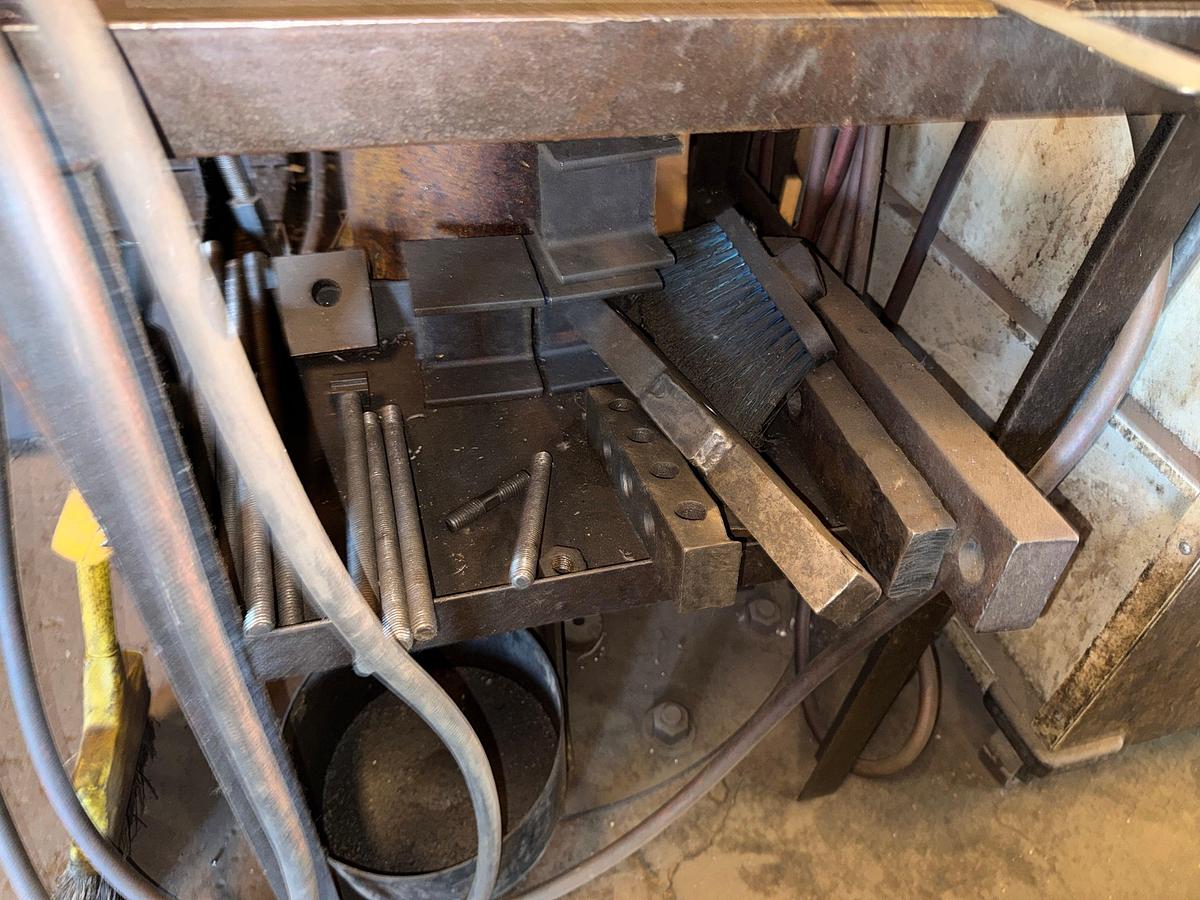 Used SECTION OF (4) TOOL RACK/ TABLES / ROLLING / CART W/ CONTENTS OF RADIAL ARM DRILL PRESS TOOLING & RELATED