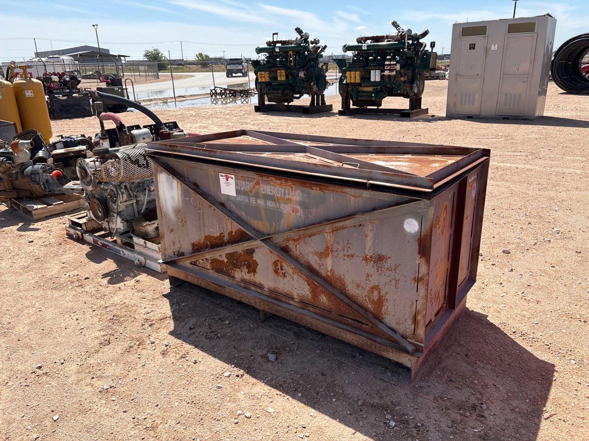 Used 6.5’ x 3’ x 3.5’ metal toolbox w/ contents & incomplete deutz 3-cylinder diesel engine