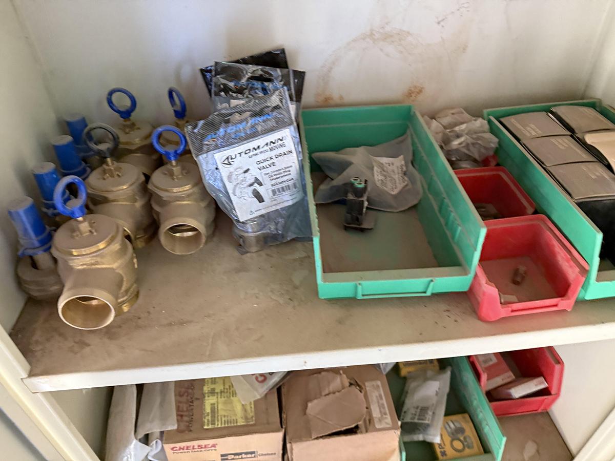 Used (1) 34”L X 34”L X 65”H FLAMMABLE LIQUID STORAGE CABINET & (1) 30”L X 15”W X 72”H 3-SHELF CABINET, ALL W/ TRUCK PARTS & PAINT