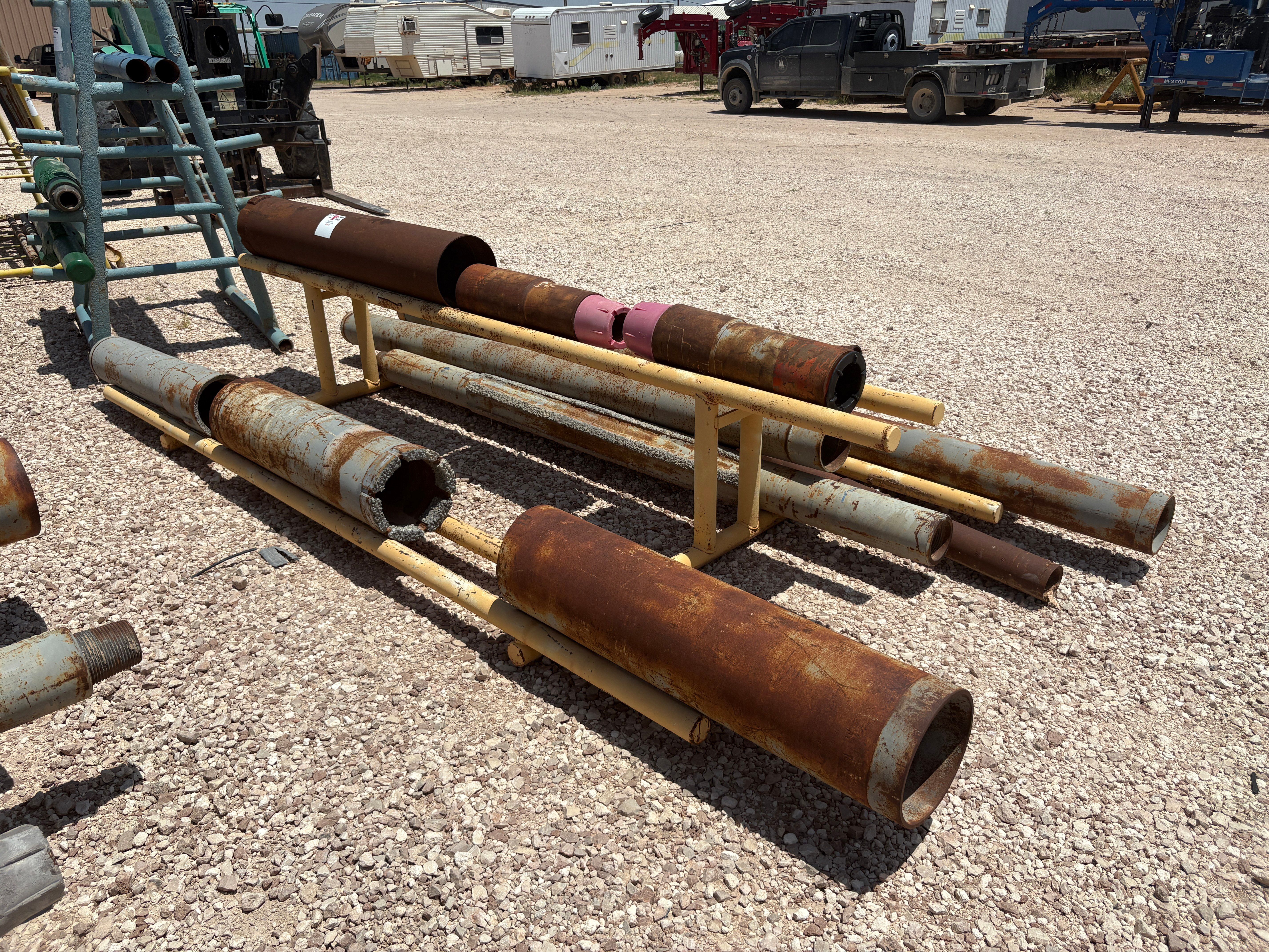 Used 12’ x 6’ x 26” tool rack W/ (3) assorted mills & (9) assorted wp shoes & extensions
