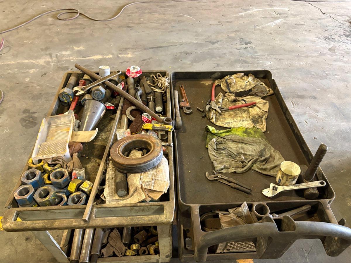 Used (2) Rubbermaid rolling tool carts w/ contents