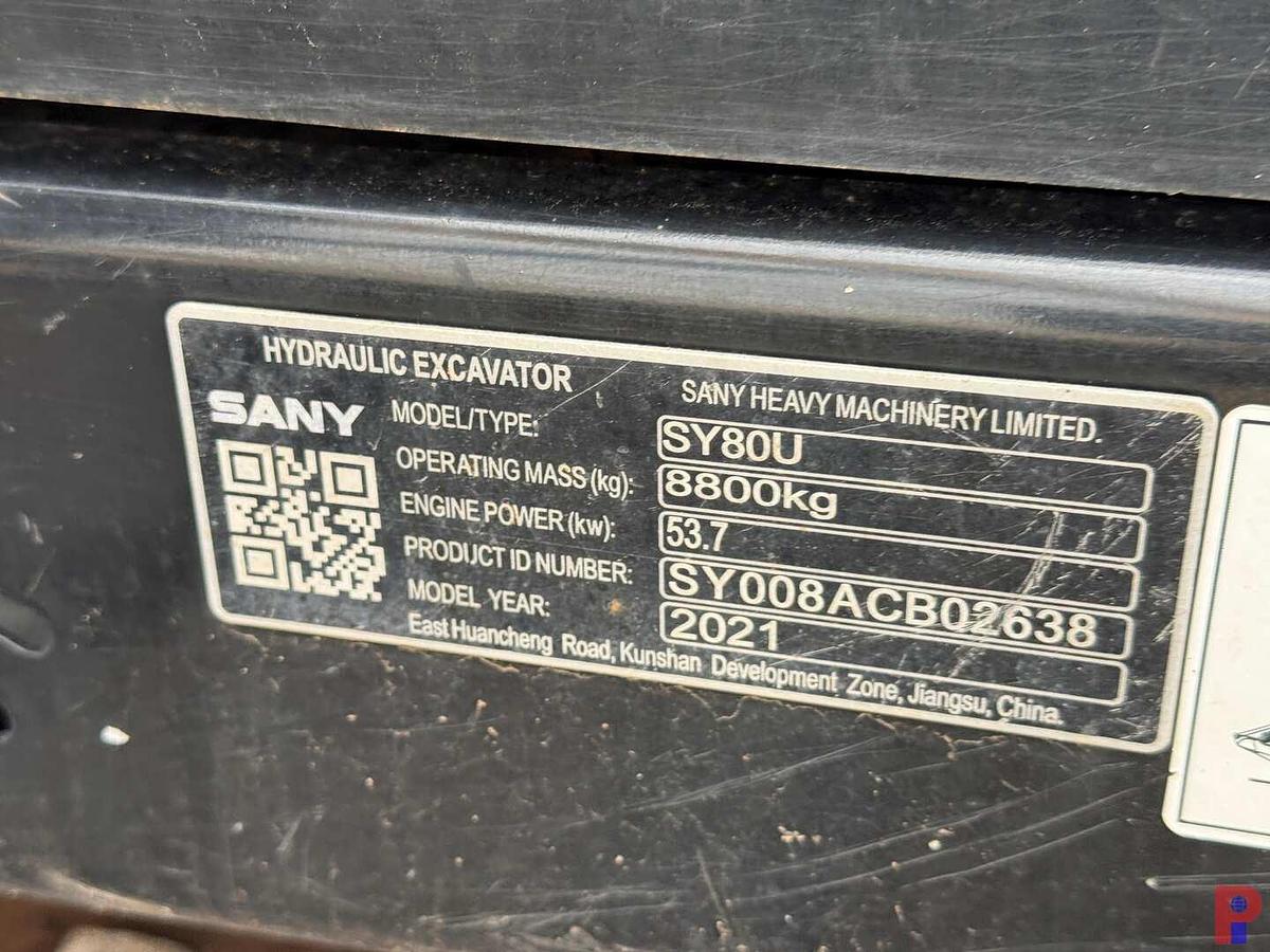 Used 2021 SANY SY80U COMPACT MINI EXCAVATOR **5 YEAR 5000 HOUR WARRANTY FROM IN SERVICE DATE**