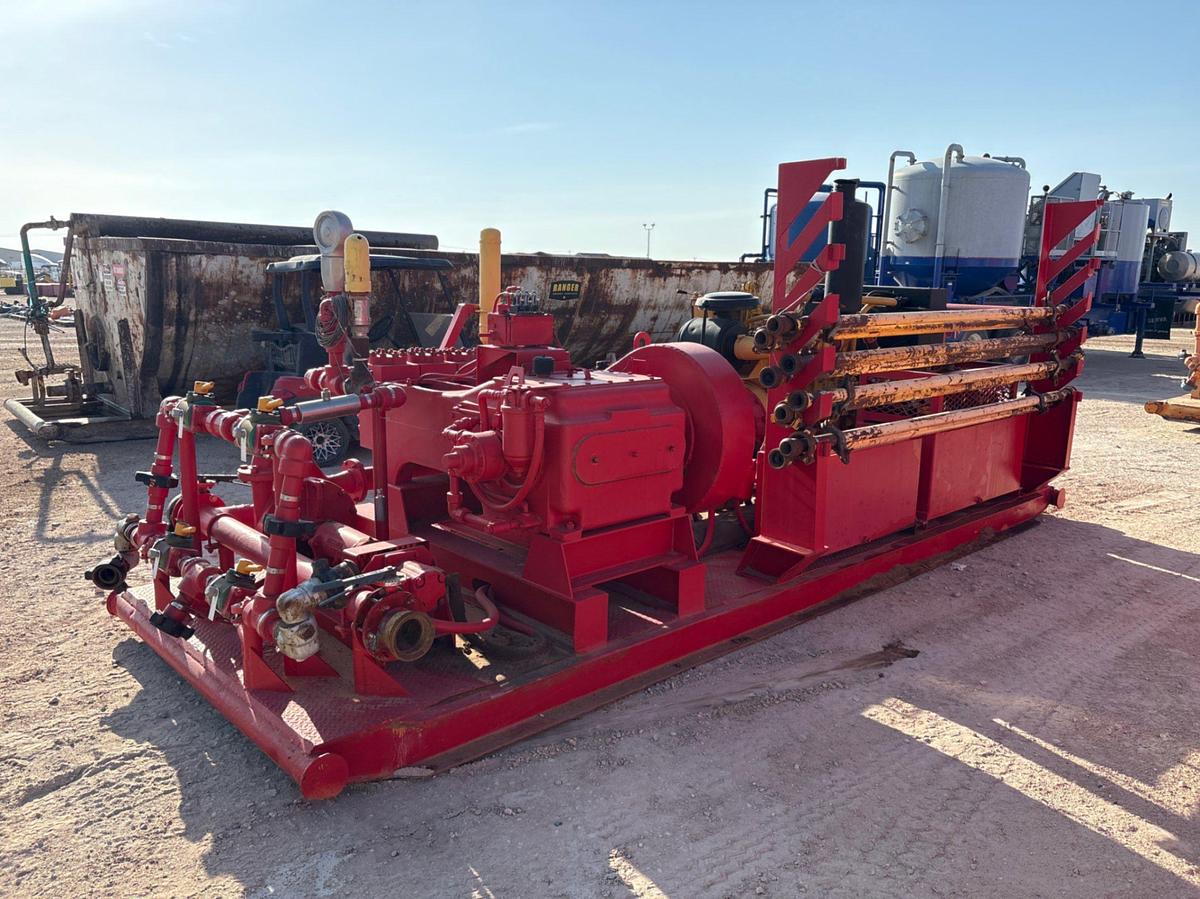 Used Gardner Denver TEE triplex pump unit, skidded