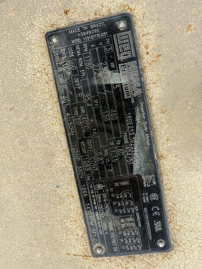 Used FS CURTIS 700 CFM / 50 PSI SKIDDED AIR COMPRESSOR UNIT P/B 125HP/460V/3PH ELEC. MOTOR