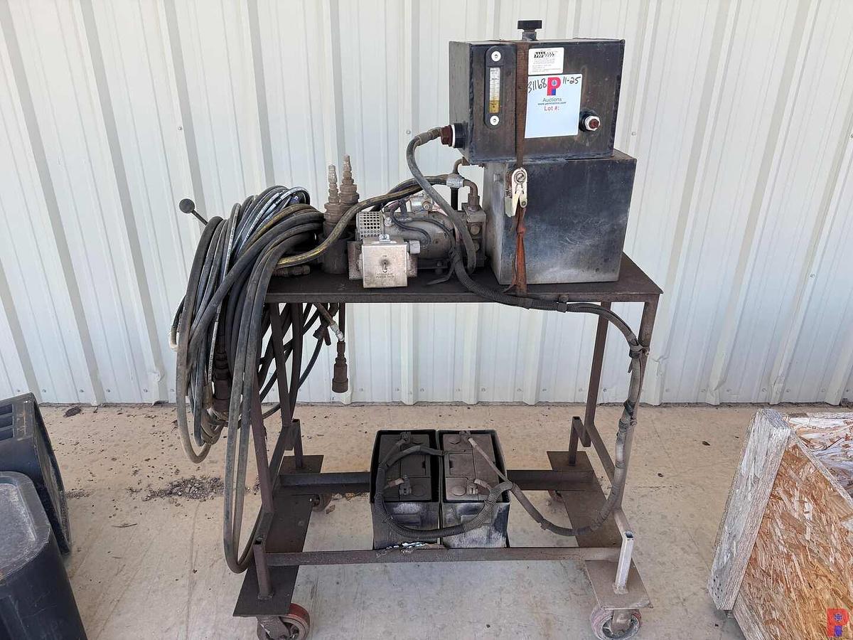 Used HYDRAULIC POWER PACK W/ ROLLING TEST STAND, HOSES, VALVE & FITTINGS