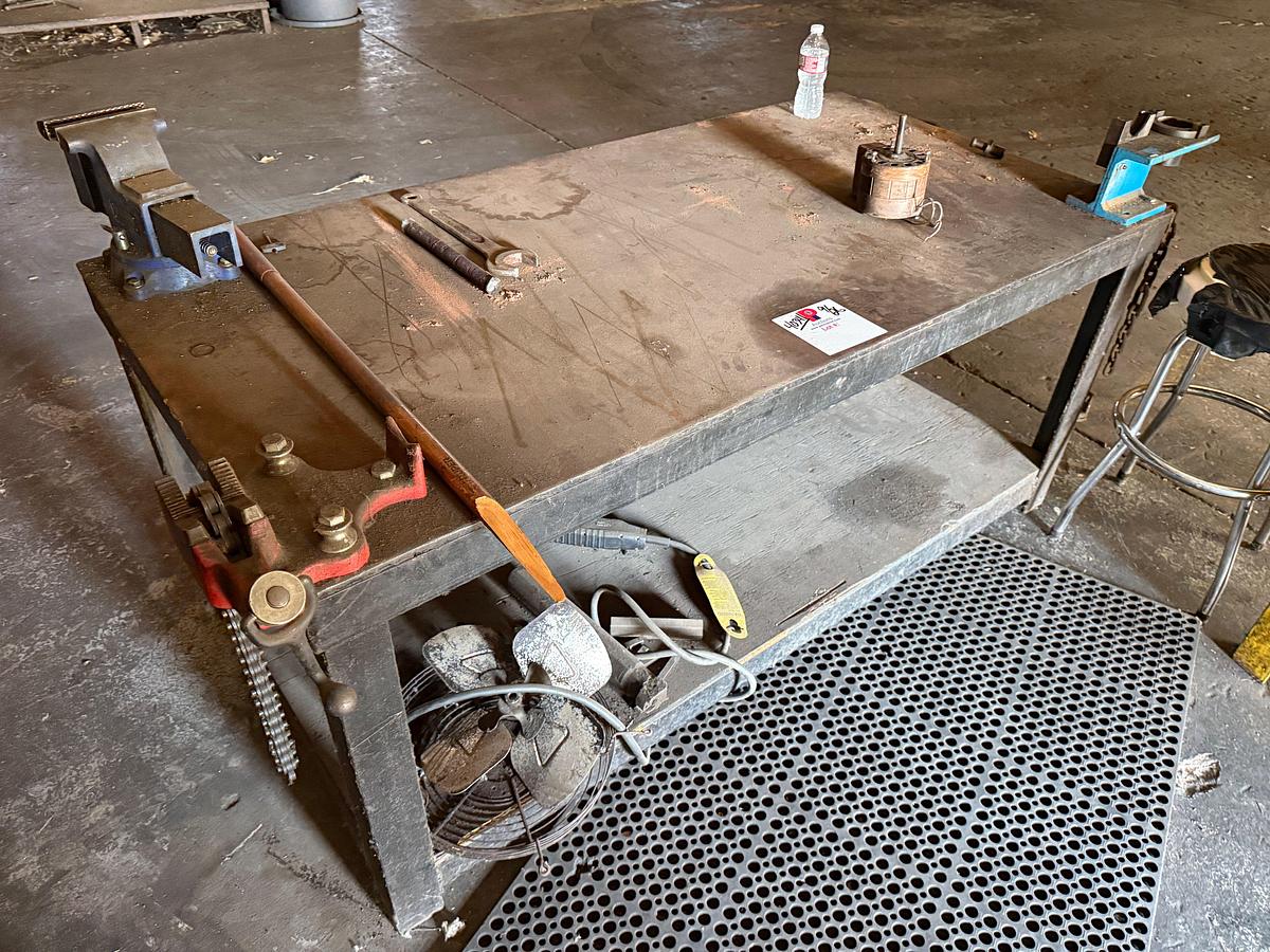 Used 6”x3’x32” METAL WORKING TABLE W/ BENCH & CHAIN VICE
