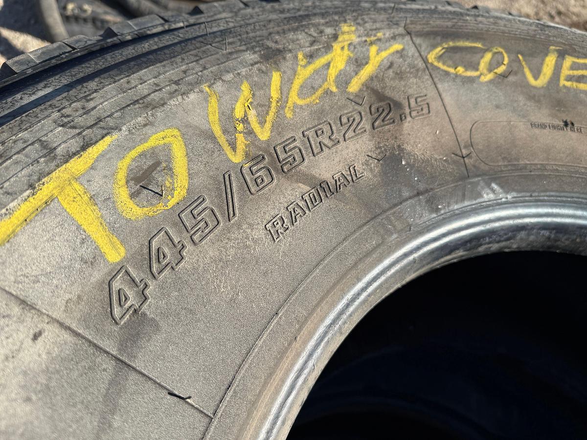Used (2) PALLETS W/ (3) 445/65R22.5 & (1) 425/65R22.5 TIRES