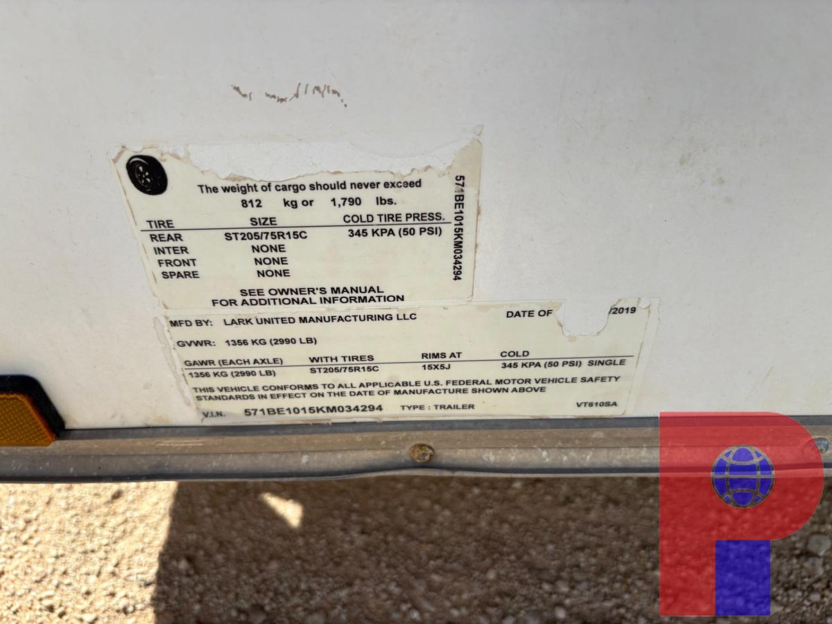 Used 2019 LARK UNITED 10’ X 6’ S/A BUMPER PULL OFFICE TRAILER