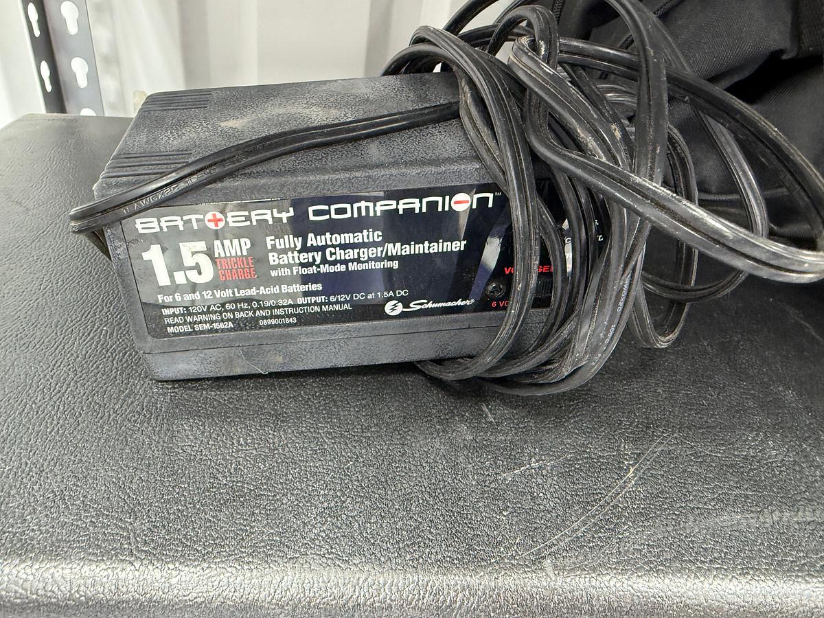 Used 6- SHELVE RACK W/ CONTENTS OF (5) CUSTOM SNAP ON SOCKET CUPS, DRILL BIT SET IN BOX, TOOL BOX, PUTTING TURF, (2) FLOOR JACKS