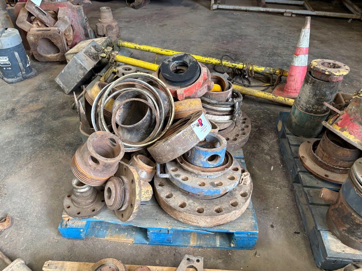 Used (4 pallets) assorted flanges, snatch blocks, we’ll head parts, flood lights, etc