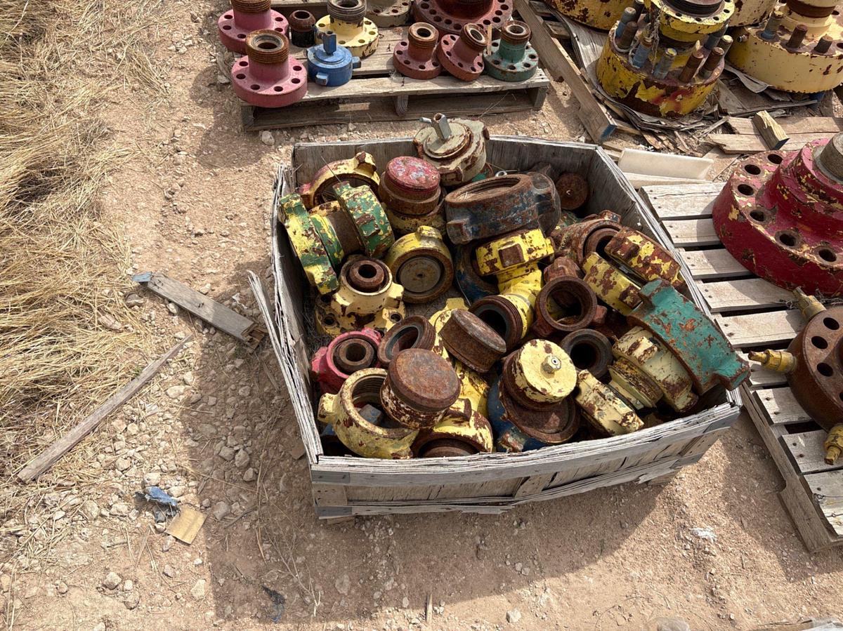 Used (9 pallets) assorted weco flanges, casing packoffs, 2-9/16” gate valves, & (5) assorted spacer spools