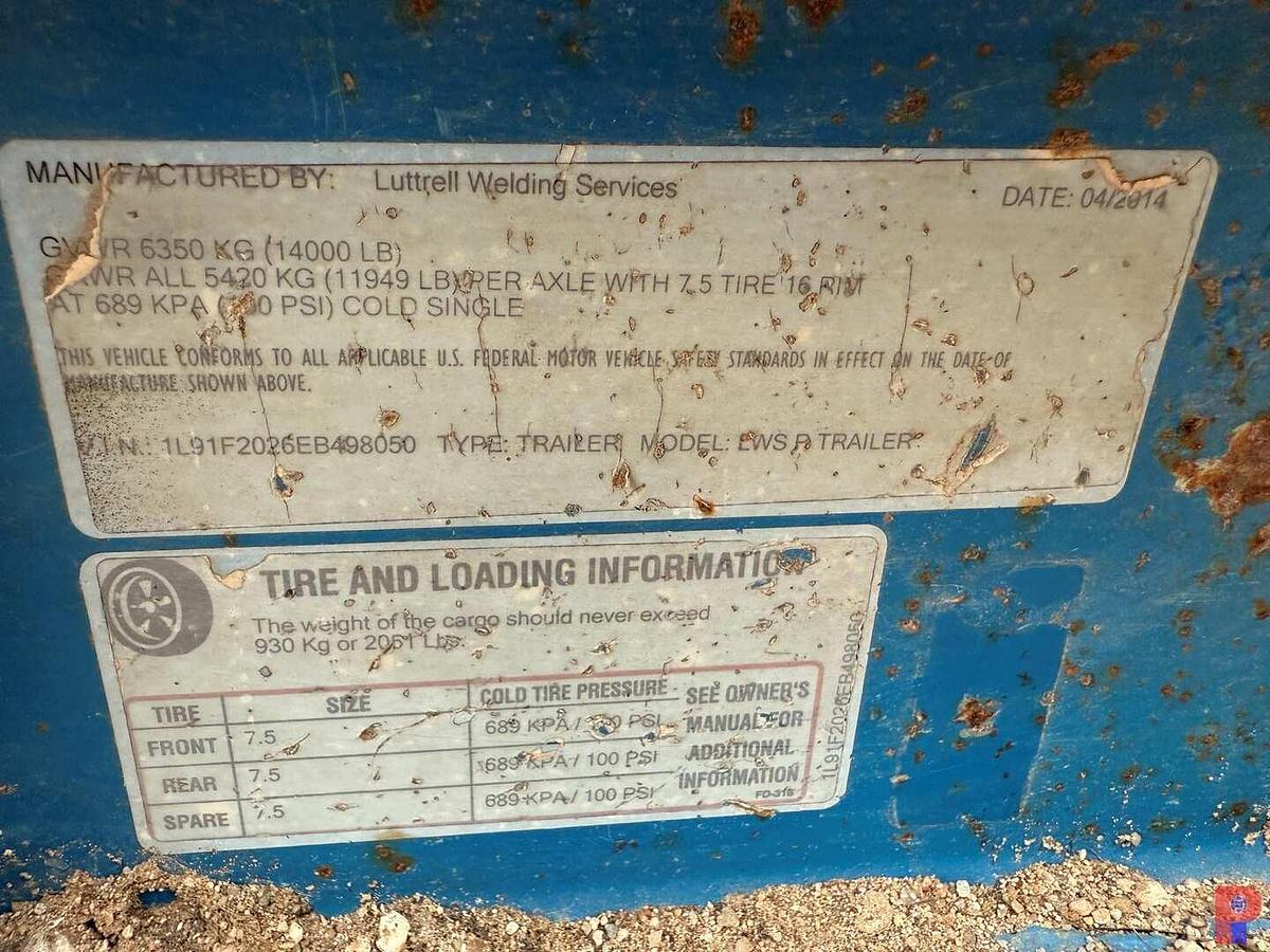 Used 2014 LUTTRELL WELDING SERVICES 19’ X 96” T/A BUMPER PULL HYDRAULIC REEL TRAILER