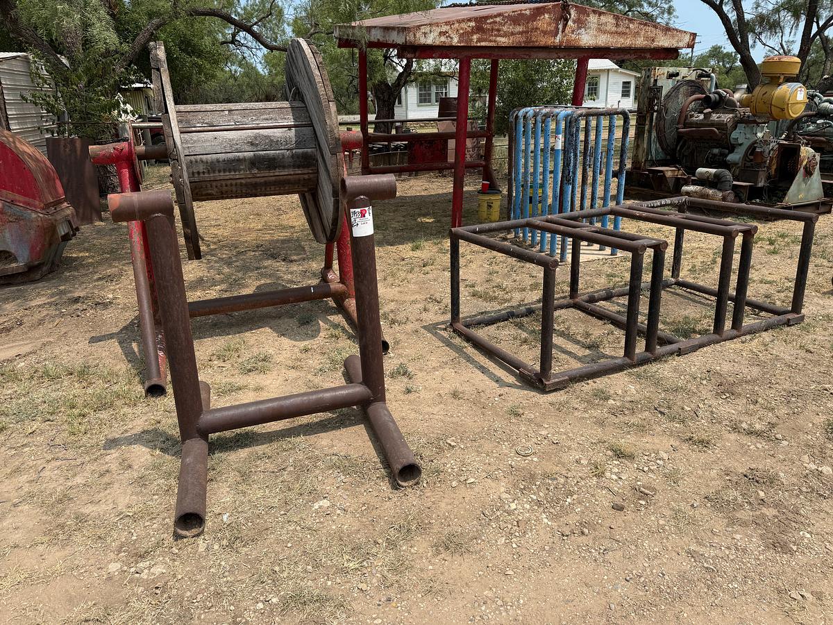 Used (2) 48”H SPOOL RACKS & (1) 7’L x 3.6’W x 2.4’H STEEL RACK