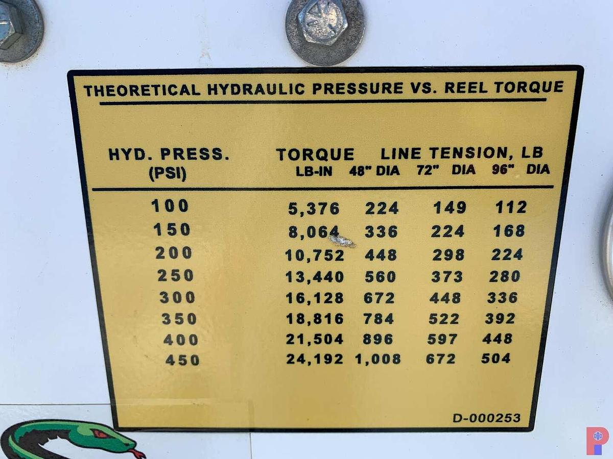 Used 94”W X 5’H REEL STAND W/ 28” DUAL CALIPER HYDRAULIC HAND BRAKE