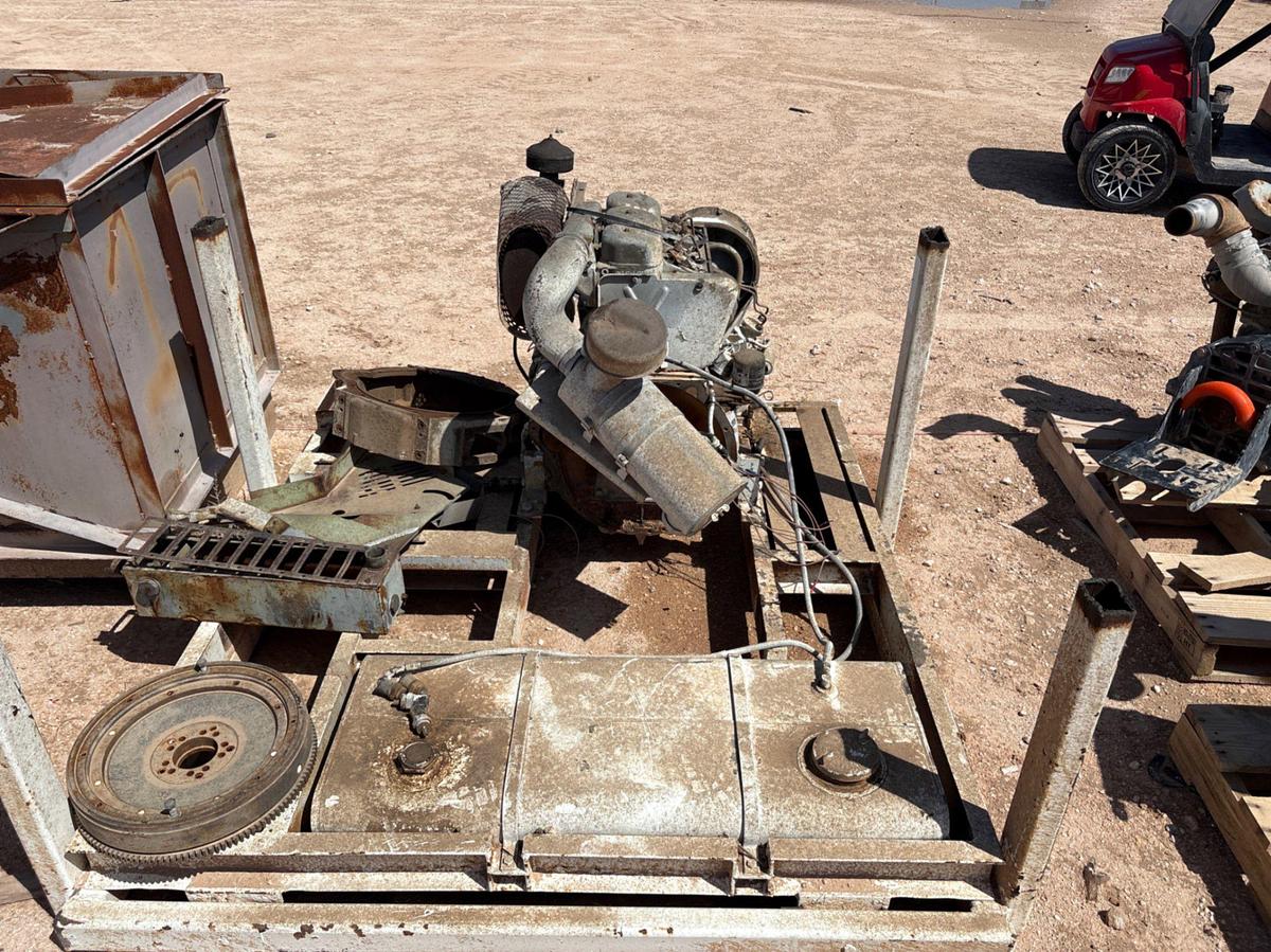 Used 6.5’ x 3’ x 3.5’ metal toolbox w/ contents & incomplete deutz 3-cylinder diesel engine