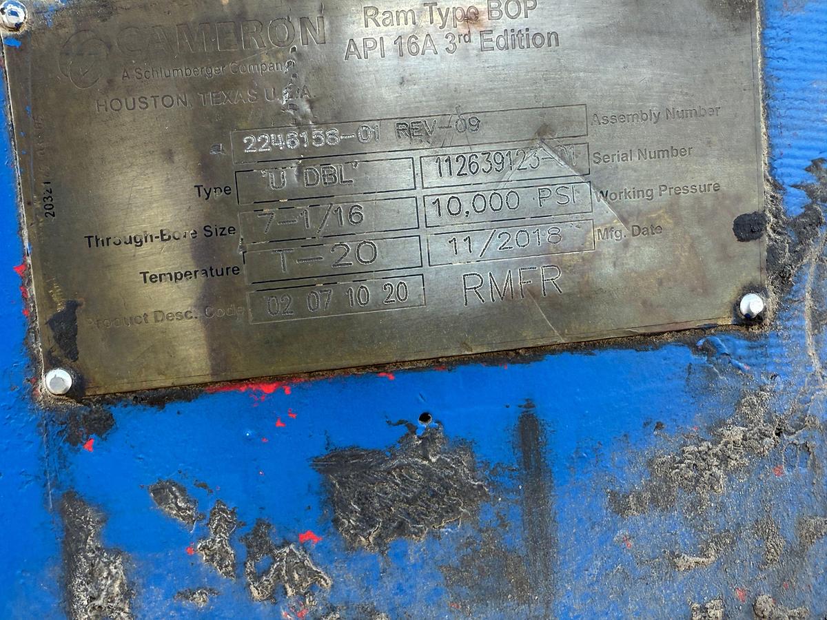 Used 2018 CAMERON “U” TYPE 7-1/16 10K WP DBL HYD BLOWOUT PREVENTER